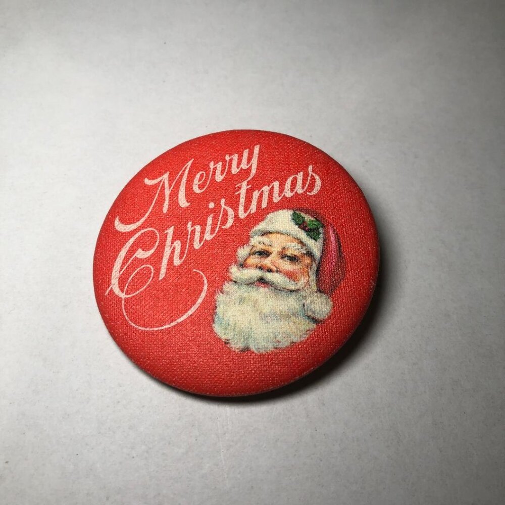 Vintage Hallmark Red Santa Claus Merry Christmas Pinback Button Pin
